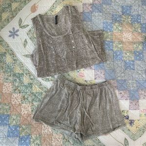 brown/tan and white top and shorts pajama set